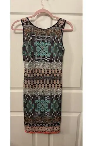 Clover Canyon Jeweled Tapestry Sleeveless Bodycon Neoprene Dress, S