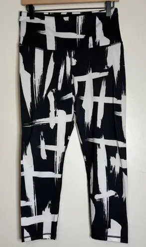 Lucy Black White Brush Stroke Print High Waist Athletic Leggings Women's M Size M