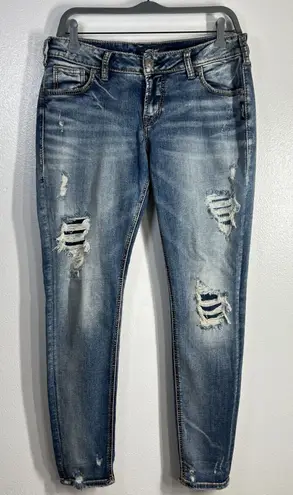 Silver Jeans Womens 29x27 Blue Girlfriend Skinny Distressed Medium Wash Casual