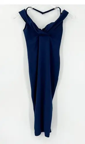 Nookie NWT Athena Off the Shoulder Halter Neck Bodycon Midi Dress XS Blue