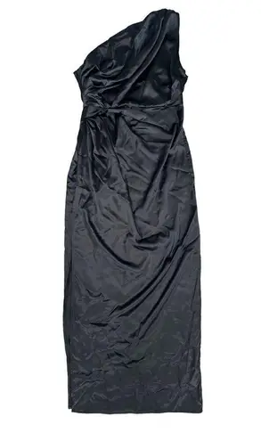 Petal and Pup NWT  Nadia one shoulder Maxi Dress Black Satin Drape Pleated Slit 12