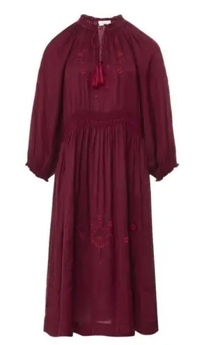 THE GREAT Ornament Embroidered Dress Dark red size XS NWT