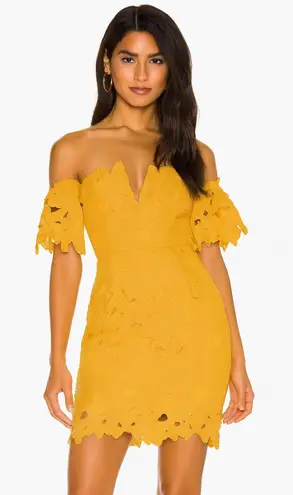 Few Moda Allison Yellow Floral Lace Off Shoulder V Neck Mini Dress Size S