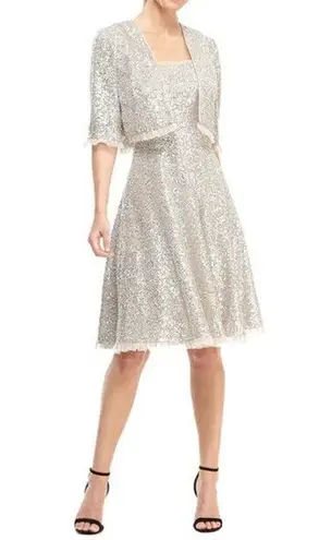 Gal Meets Glam Collection Diana Silver Sequin Crop Bolero Jacket Women's US 12