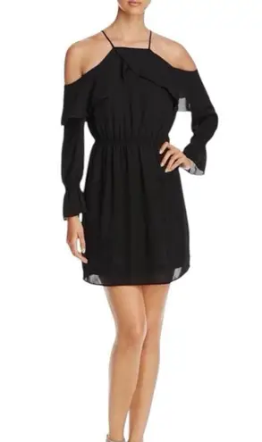 Daniel Rainn NWT Cold Shoulder Mini Dress Long Sleeve Ruffles Black Size Small