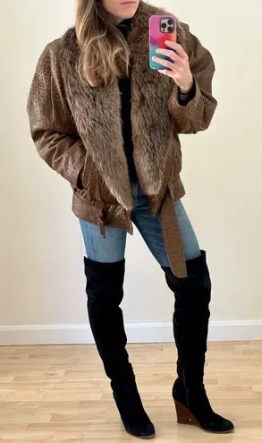 Vintage 1980s Flemington Furs Oversized Leather and Fur Winter Coat Size L