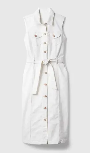 Gap  Cotton Sleeveless Collared Button Front Belted Denim Midi Dress White 2