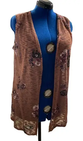 CEST. 1946, Women’s Floral Open Front Vest Brown Size Medium 3 side buttons Brown