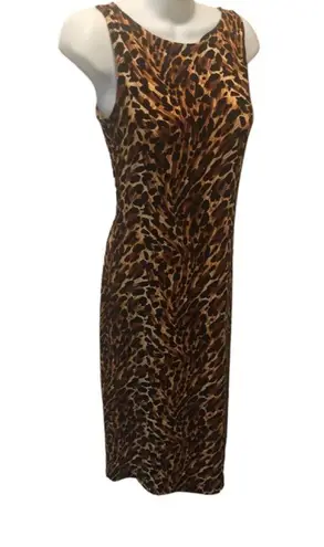 Norma Kamali Leopard Print Fitted Sleeveless Sheath Dress Sz. M Stretch Mob Wife