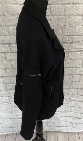 Willi Smith women L 100% wool V-cut coat w/zip pockets black