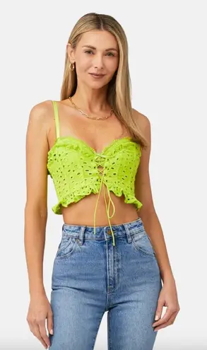 For Love & Lemons  Sadie Lime Brat Green Corset Crop Top S