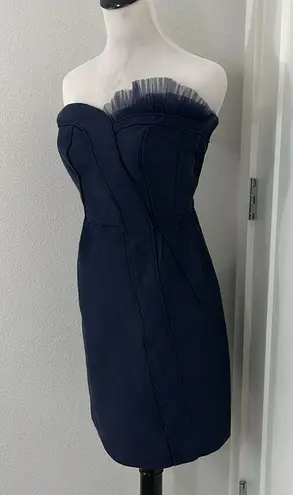 Marc by Marc Jacobs XS Navy Blue Kitty Silk Strapless Tulle Mini Dress