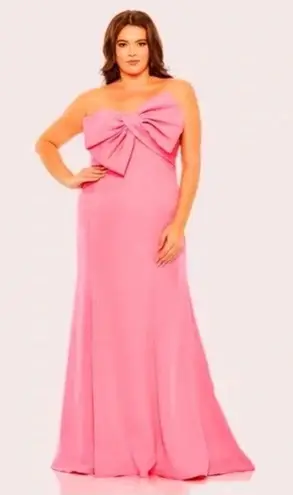 Mac Duggal Candy Pink Bow Front Strapless Crepe Gown 16W Special Occasion Party