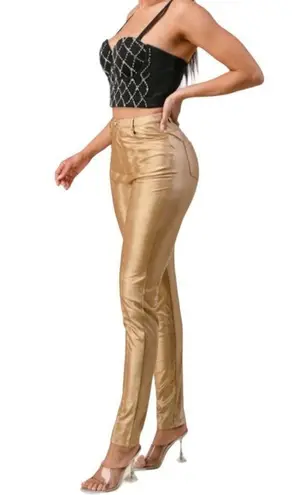 The Sang High Waisted Skinny Pants Metallic Gold Size Small NWT