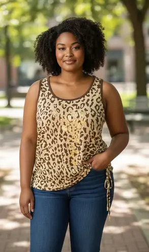 Southpole Tank Top Women's XL Animal Print Leopard Sleeveless Gold Foil Y2K