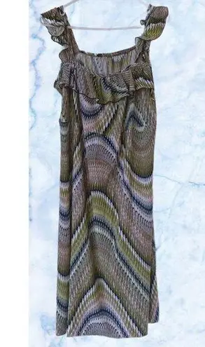 Green, brown & black abstract dress Green Size XL