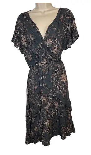 Chris & Carol Chris & Carol Women's XL Gray Floral Ruffled Midi Rayon Short Sleeve Dress NWT