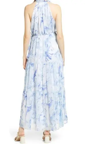 Saylor NWT Annela Sleeveless Tiered Ruffle Midi Dress M in Marble Blue White