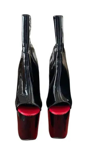 PLEASER Delight Black Red Peep Toe Corset Style Platform Ankle Boot Stiletto Size 7