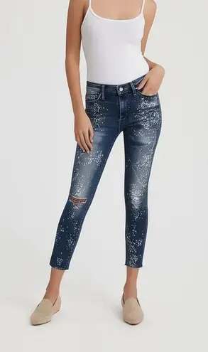 Black Orchid Jeans Noah Ankle Fray Sz 25 Blue Distressed Skinny Bleach Splatter