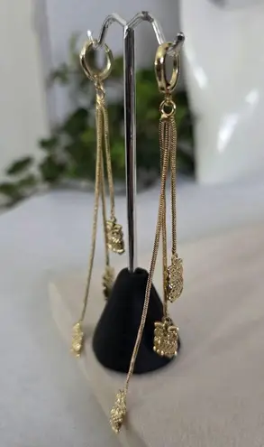 Gold Filled Huggie Hoop Earrings Dangle Owl Charms