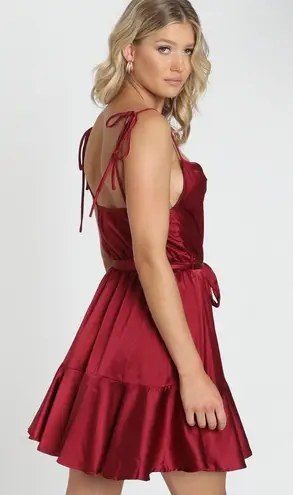 Showpo Like You Never Know Dress In Wine Satin 