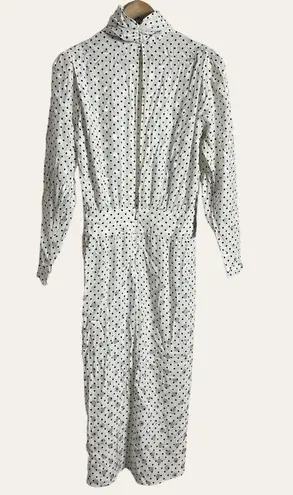 Ronny Kobo Kiara White Polka Dot Print Asymmetric Long Sleeve Turtleneck Dress M Size M