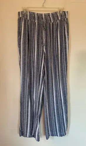 Briggs linen blend pants blue striped drawstring elastic waist Women’s size M Size M
