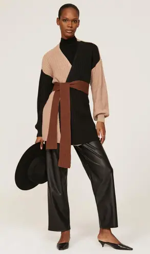 Love, Whit by Whitney Port Brown Colorblock Tie Waist Wrap Cardigan Sweater XS