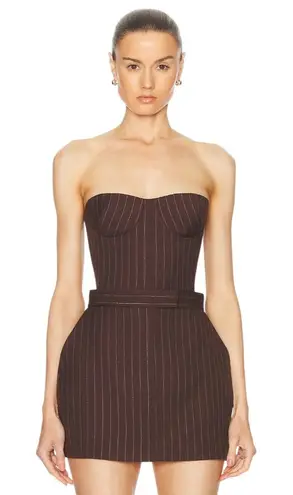 Alex Perry Lurex Pinstripe Strapless Crop Top in Chocolate 2 New Womens Corset Brown