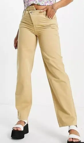 Reclaimed Vintage Cross Over Button Fly Dad Jeans Womens 24 Stone Tan High Rise - Image 1