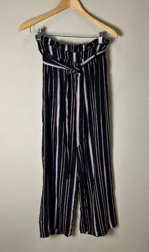 Xhilaration Black & Brown Stripe Wide Leg Pants Trousers w/ Tie Belt Size XS