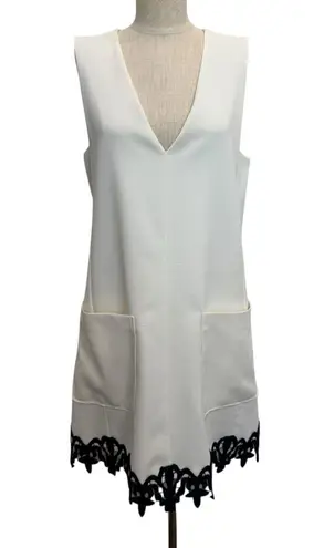 See By Chloe 40 US XS Crepe Mini Dress Jumper A-Line V-Neck Lace Hem Oversized