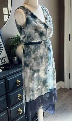 Simply Vera by Vera Wang Blue Watercolor Handkerchief Hem Surplice Dress Size XS