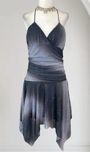 GRACE Silver Black Sequin Glitter Witchy Vampy Asymmetric Gothic Dress L Size L