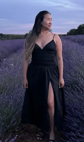 SAU LEE Black 100% Cotton Hourglass Smock Waist Brielle Midi Dress Size US 4