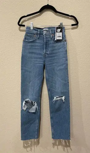RE/DONE 70s Stove Pipe High-Rise Distressed Crop Jeans Size 25