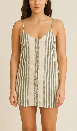 Rip Curl  Size Medium Green And White Striped Beach Summer Dress thumbnail 1