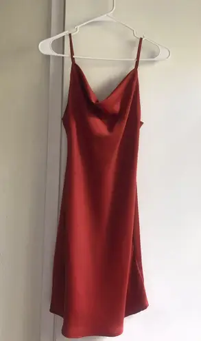Rust Satin Cowl Neck Mini Dress Orange Size XS