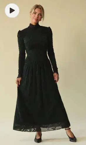 Flocked Mesh Lace Dress Green Size M