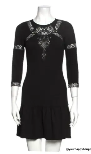 The Kooples Black A Line boho Lace 3/4 sleeve fit & flare Mini dress casual XS
