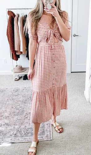 Faithfull the Brand Faithful the Brand Revolve Maple Pink Plaid Cut Out Midi Dress