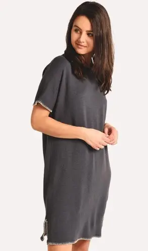 Monrow Revolve Navy Super Soft Blanket Stitch Casual Shirt Dress Size Small Blue