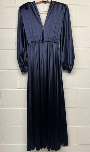 Bronx and Banco Sz Medium m Zoe Midnight Blue Satin Long Sleeve Plunge V-Neck