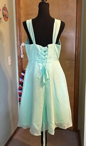 NWOT mint green sleeveless formal dress with sheer jacket rhinestone brooch 14