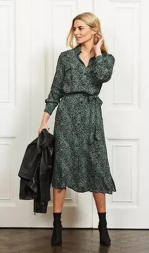 Elan Green & Black Leopard Print Belted Button Front Maxi Dress Size M