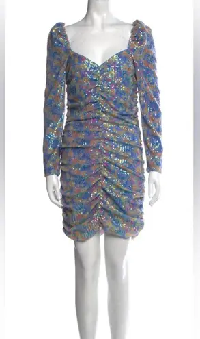 Saylor Lawren Multicolor Sequin Mini Dress 80s Vibes Puffy Sleeves Mermaid sz L