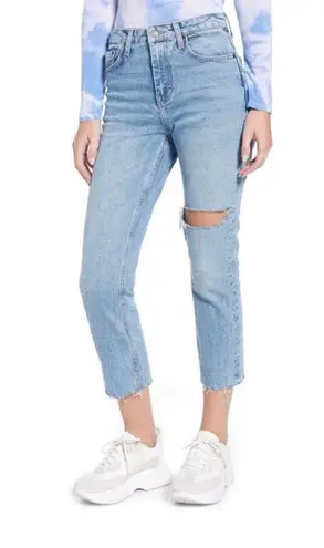 Topshop straight leg jeans raw hem one hole