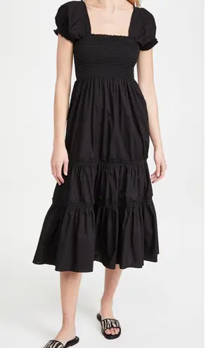 O.P.T Black Square Neck Smocked Tiered Midi Dress