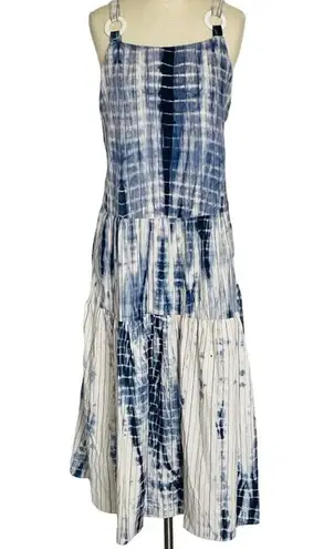 Angie  Blue White Tie Dye Tiered Midi Dress